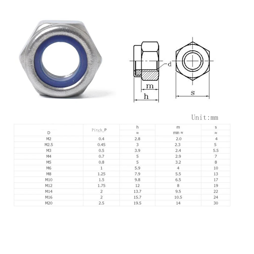 Nylon Insert Hex Lock Nuts, 304 Stainless Steel Lock Nut Assortment for Hardware Accessories Finish Hex 60PCS