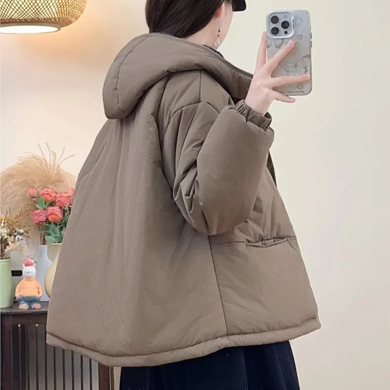 XXXXL Fashion Plus Size Women's Parkas Winter 2025 New Simple Hooded Patchwork Padded Jacket Warm Coat 1396