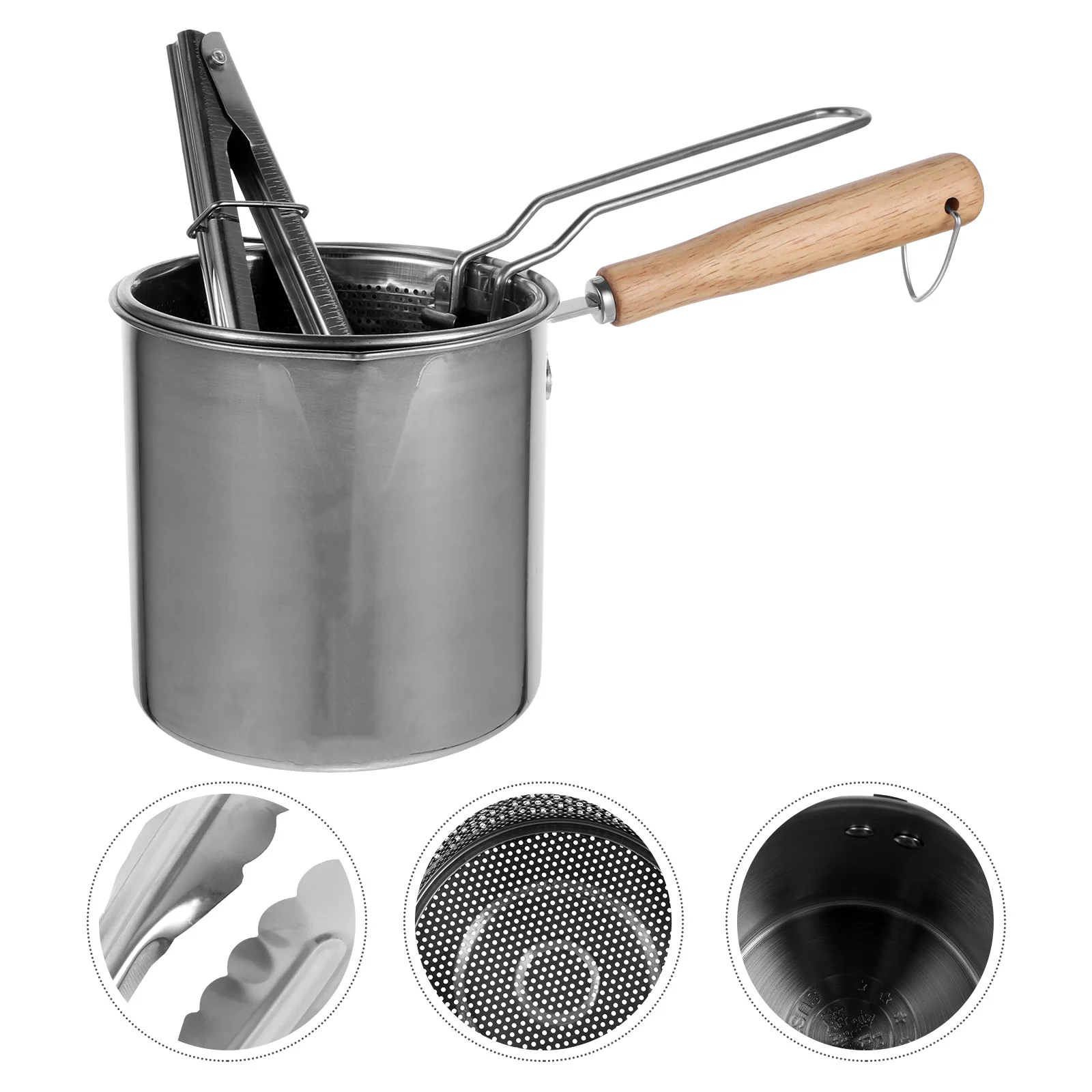 

1 Set Stainless Steel Fry Pot Deep Frying Pot Deepen Milk Pan with Food Tong