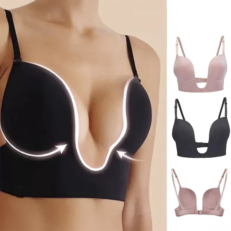 

Sexy Plunge Bra Deep U Women Lingerie Seamless Backless Underwear Wedding Invisible Sexy Push Up Intimates Female Summer