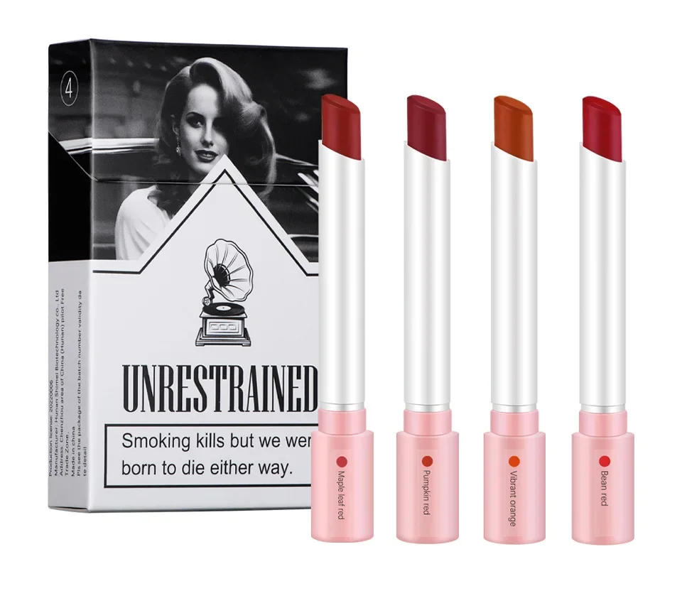thumbnail image 1 of 4 Colors Cigarette Lipstick Set Matte Lip Gloss Long Lasting Lip Glaze Waterproof Lip Stick Tube Nude Lip Tint Makeup Cosmetics, 1 of 5