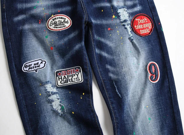 Distressed Badge Colourful Jeans 3