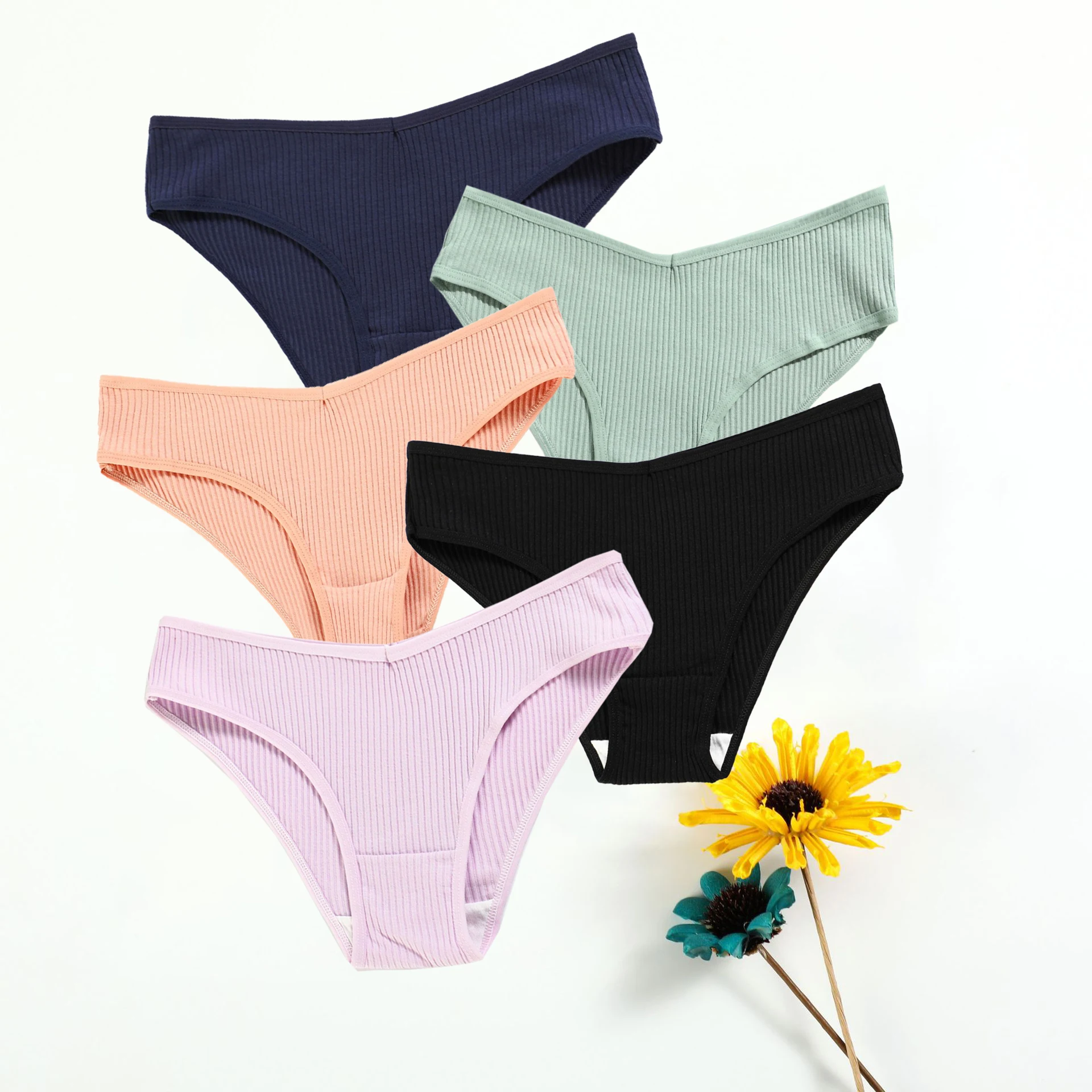 

3Pcs/Lot Women Cotton Brief Ribbed Comfort Panties Female Sexy Solid Color Intimate Breathable Underpants Lingerie M-XXL