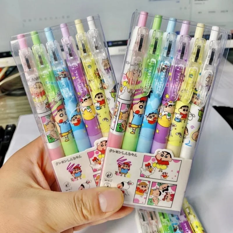 6 Pens/box Crayon Shin-Chan Black Gel Pen 0.5Mm Lack Ink Signature