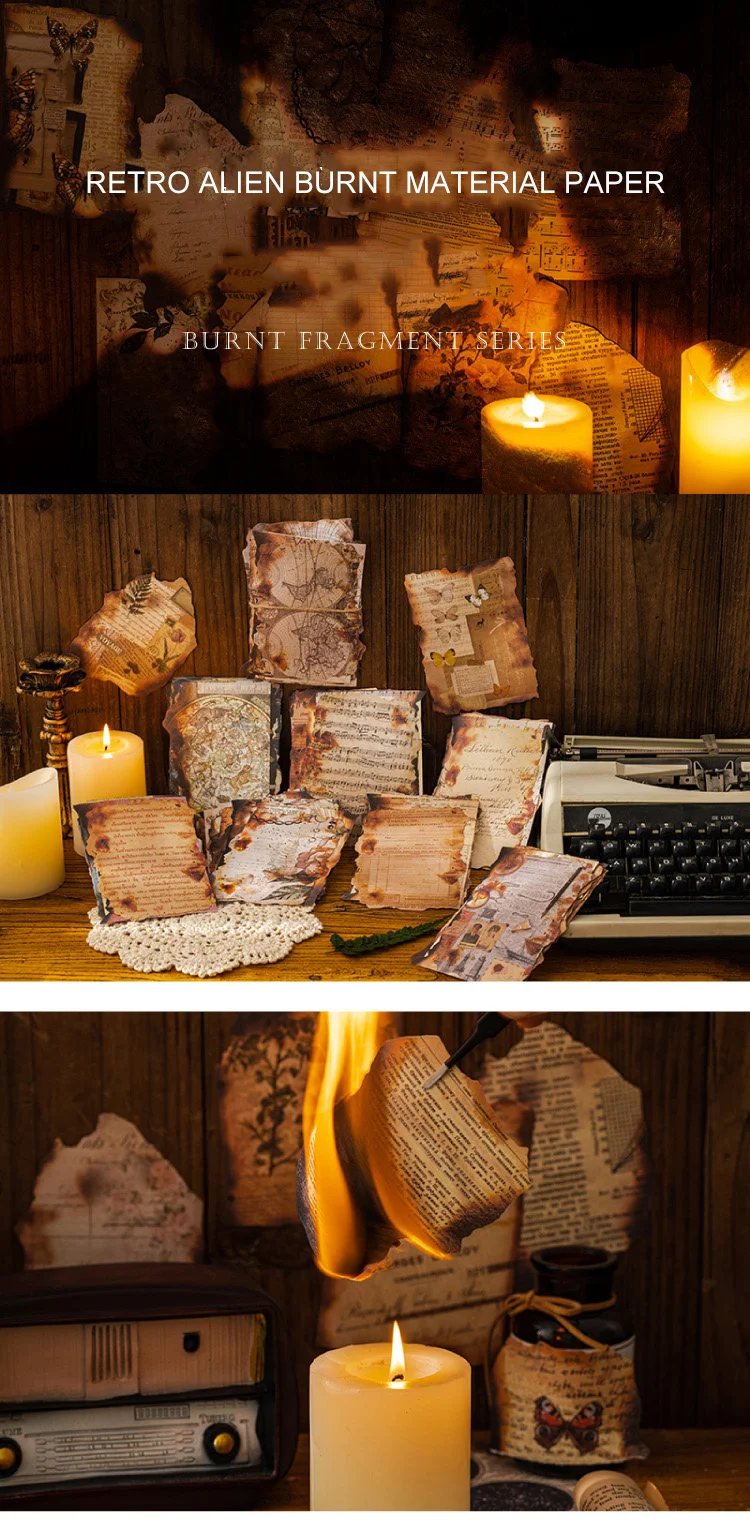 JIANWU 30 Blatt Kreative Vintage Brennen Zerrissen Seiten Memo Pad DIY Journal Nostalgie Material Notizen Papier Scrapbooking Schreibwaren – Detail 9