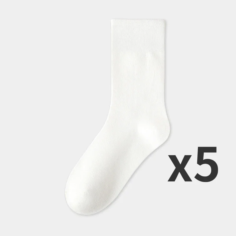 Set of 5 Pairs - Soft Cotton Crew Socks in Classic Solid Colors (Black & White)