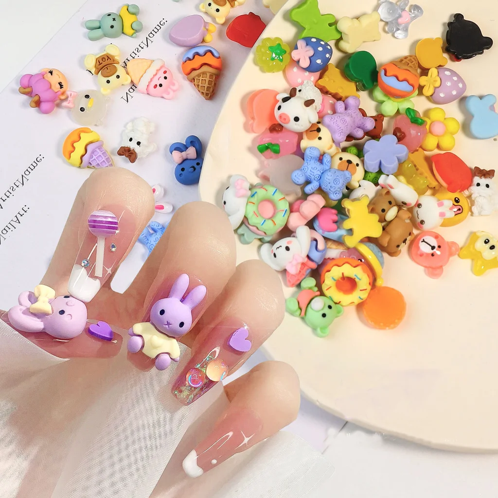 

20 Pcs Nail Art Charms Rhinestones Heart-shaped Gummy Bear/Candy 3D Kawaii Nail Decorations Cartoon Resin Manicure Accessories