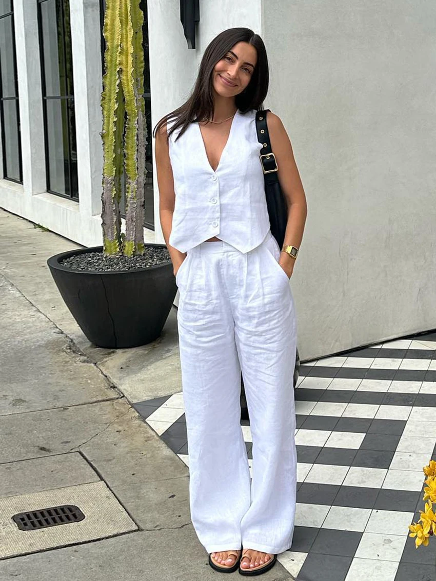 Marthaqiqi Fashion Ladies Pajamas Set Sexy V-Neck Sleepwear Tank Tops Nightwear Pants Causal Cotton Women Nightie 2 Piece Suits