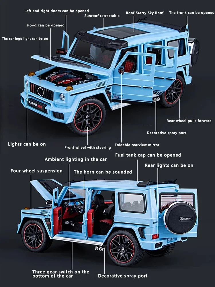 1:18 Mercedes-Benz G800 Alloy Car Model Simulation Sound Light Pull Back Toy Car Off-Road Suv Toy Boy Collection Decoration Gift 2