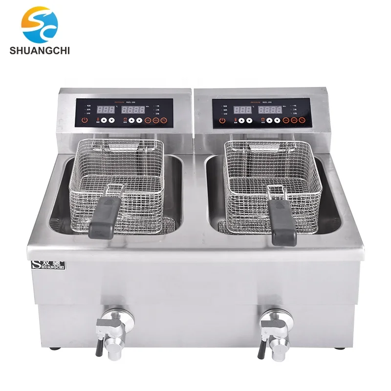 

12L+12L Electric Deep Fryer Commercial Chips Deep Fryer Potato Chips Fryer Table Top Chicken Frying Machine