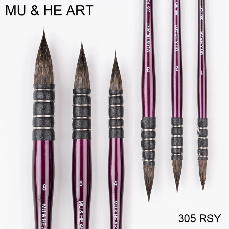 

Squirrel Hair Mixed Watercolor Painting Brush Mop Hook Pen Pointed Round Head Purple Wooden Handle Tinged Red 305RSY MU HE ART