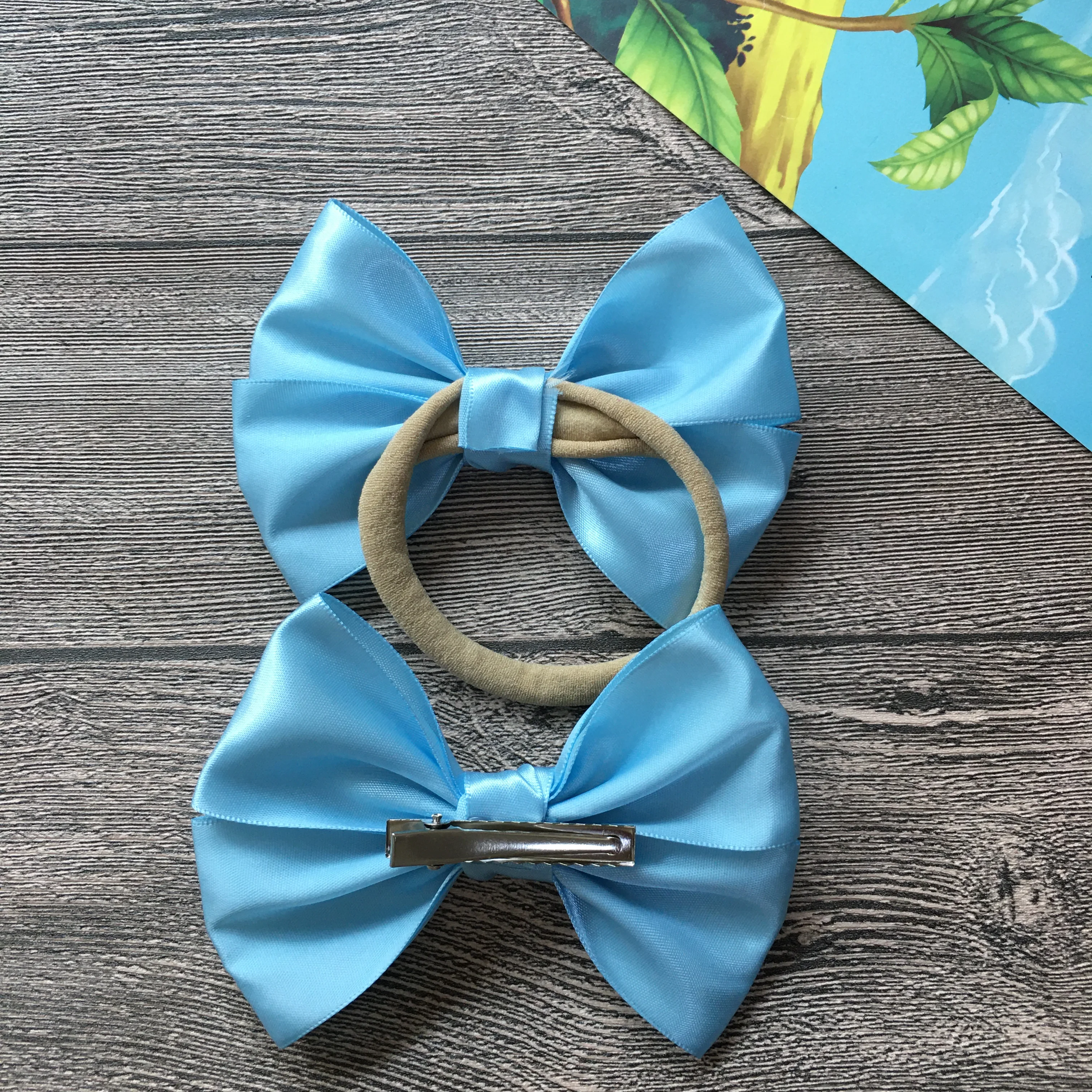 Pack of 10Pcs 4.0 Inch Sky Blue / Navy Satin Bow With Elastic Headbands Wide Nylon Headbands For Baby Girls Kids Party Headwear 5