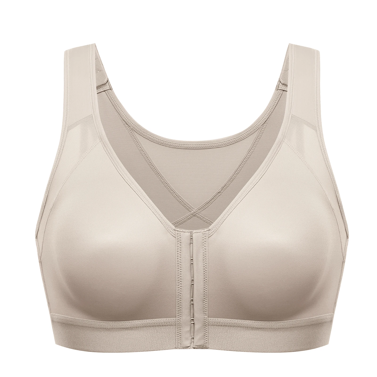 DELIMIRA Women's Full Coverage Front Closure Wire Free Back Support Posture Bra D DD E F G