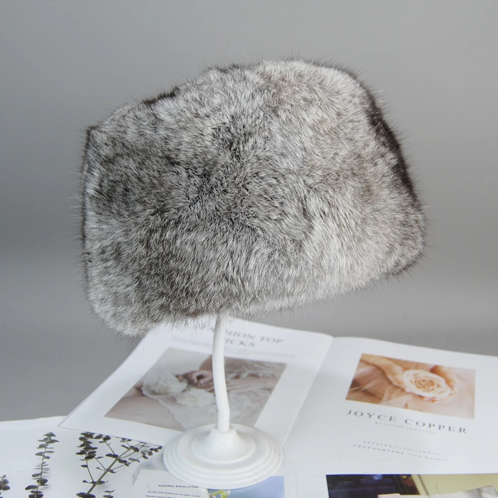 2024 Unisex Winter Warm Real Rabbit Fur Bomber Hat Natural Quality Rabbit Fur Hats Russian Outdoor 100% Genuine Rabbit Fur Caps