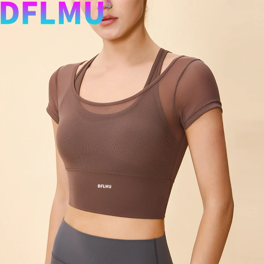 DFLMU 요가 여성 요가 요가 의류 2피스 세트 충격 방지 러닝 스포츠 브라 빠른 건조 통기성 피트니스 탑