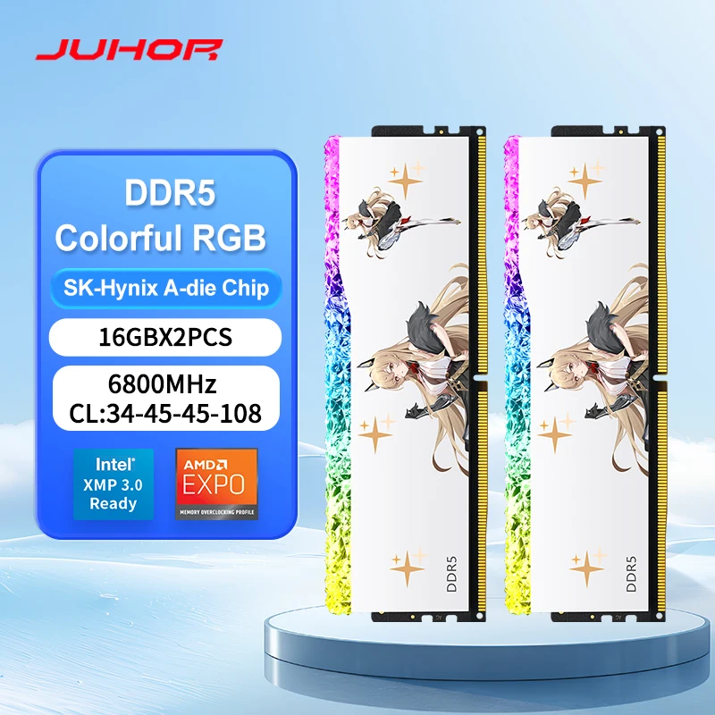 JUHOR Memoria Ram RGB DDR5 16GB DDR5 32GB(16GBX2) 6800MHz UDIMM