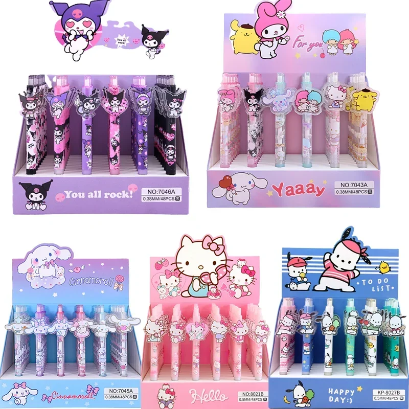 Sanrio 48pcs New Cartoon Paster Gel Pen Kuromi Pochacco Cinnamoroll Girls Cute Pens Student School Supplies 0.5 Black Exam Gifts