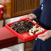 Chinese Red Square Wooden Tray, Wedding Tea Tray, Kitchen Storage for Desserts and Snacks, Solid Wood Tray for Tableware Storage 2
