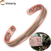 Vinterly Pure Copper Bracelets Female Magnetic Twisted Adjustable High Magnets Braided Open Cuff Bangles Resizable Jewelry Women 1