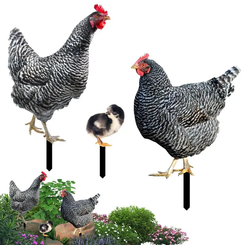 Chicken Garden Stake Decorative Garden Stakes Chicken 3X Weather-Resistant Iron Hen Chicks Spikes For Landscape Easter Kitchen