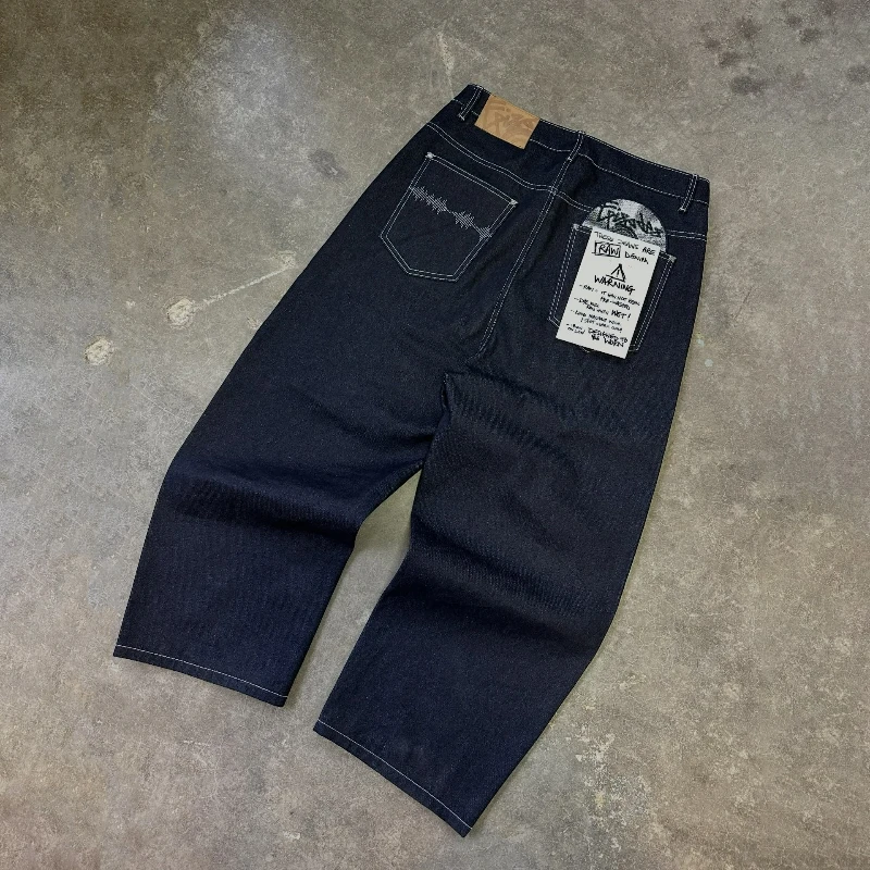 Vintage Black Denim Jeans Trendy Disc Embroidery Men And Women Wide Leg Pants Hip Hop Harajuku Streetwear Casual Baggy Jeans 2