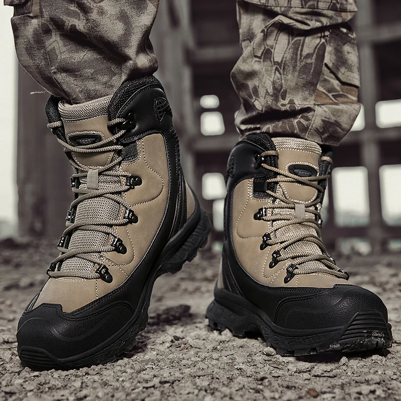 Herren wasserdichte Desert Taktische Stiefel aus Leder, rutschfeste Arbeitssicherheitsschuhe, atmungsaktiv, rutschfest, für Jagd, Wandern, Arbeitsstiefel – Detail 16