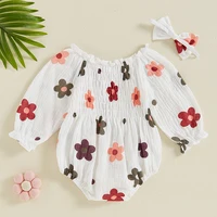 Citgeett-Ensemble à manches longues pour bébés filles, imprimé floral, costume de batterie à volants, nœud, bande de sauna, vêtements d'automne 3