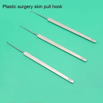 Gancio per pelle medicale per chirurgia estetica e plastica, testa affilata, testa smussata, testa a punto interrogativo, gancio per pelle, manico piatto, 13 cm