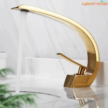 Rubinetto per lavabo da bagno Montaggio su piano Lavandino Miscelatore acqua calda e fredda Miscelatori curvi creativi 1