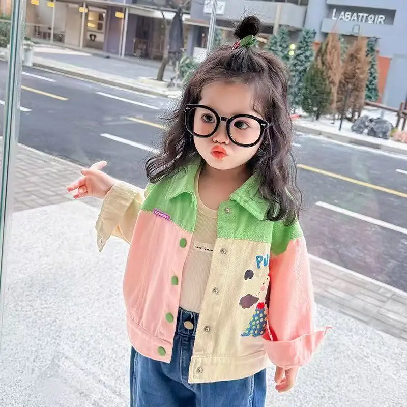 키즈 여자 코트 봄 가을 2025 새로운 어린이 레저 패션 소녀 베이비 컬러 자켓 봄 자켓 탑 90-140cm