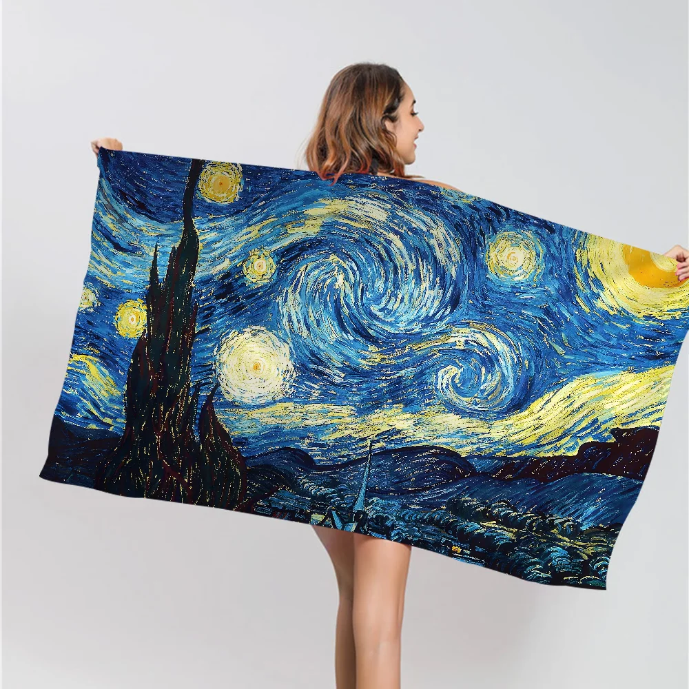 Retro Art The Starry Night Sunflowers Irises Beach Towel Cartoon Cute Large Bath Pool Beach Towel Absorbent For Swimming Travel 4