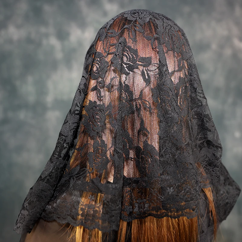 Mantilla de velo de encaje negro para Iglesia, cabeza de misa
