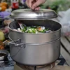 Boundless Voyage Titanium Steamer Soup Pot Set 3-5 Person Lightweight Outdoor Travel Camping Cookware Stockpot with Hanging Ring 1