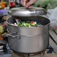 Boundless Voyage Titanium Steamer Soup Pot Set 3-5 Person Lightweight Outdoor Travel Camping Cookware Stockpot with Hanging Ring 1