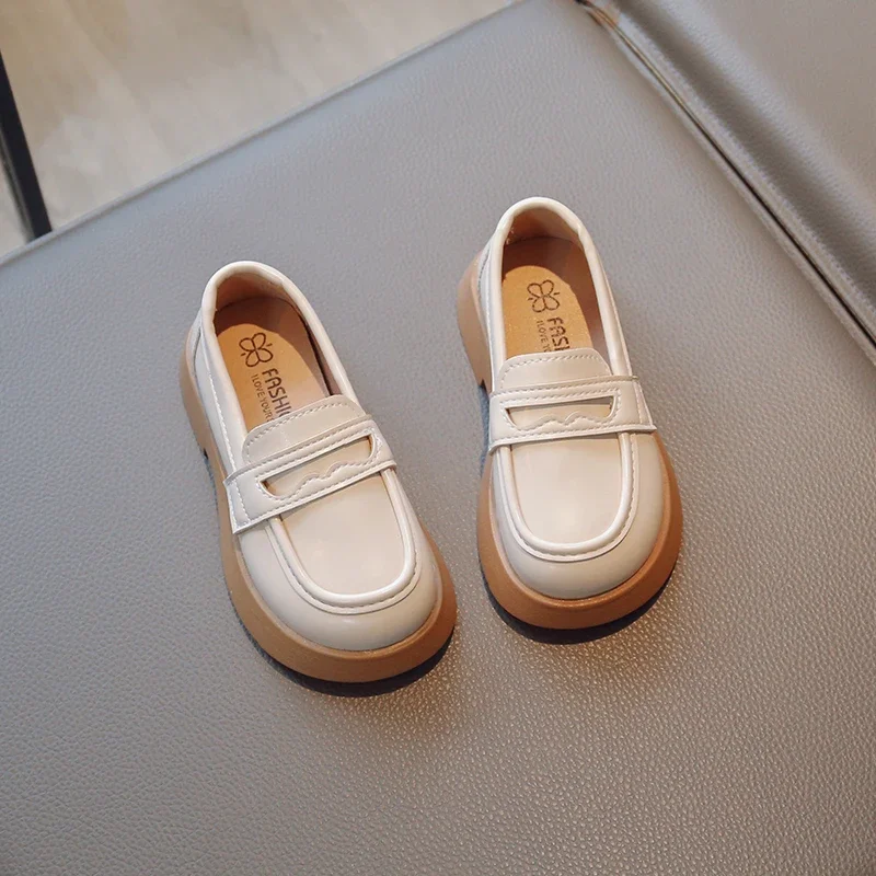 Girls Leather Shoes for Party Wedding Slip-on Simple Solid Black Kids UK Uniform School Shoes Children Loafers 2023 Four Season 6