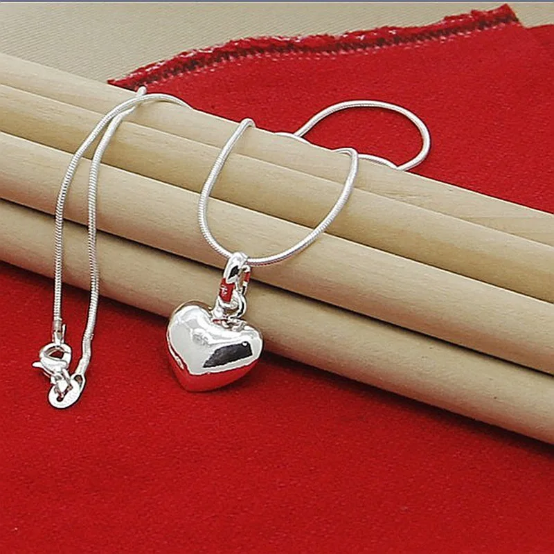 

Lovely cute 925 Sterling Silver Solid Heart Necklace 18-30 Inches Snake Chain For Women Wedding Charm Fashion Jewelry party