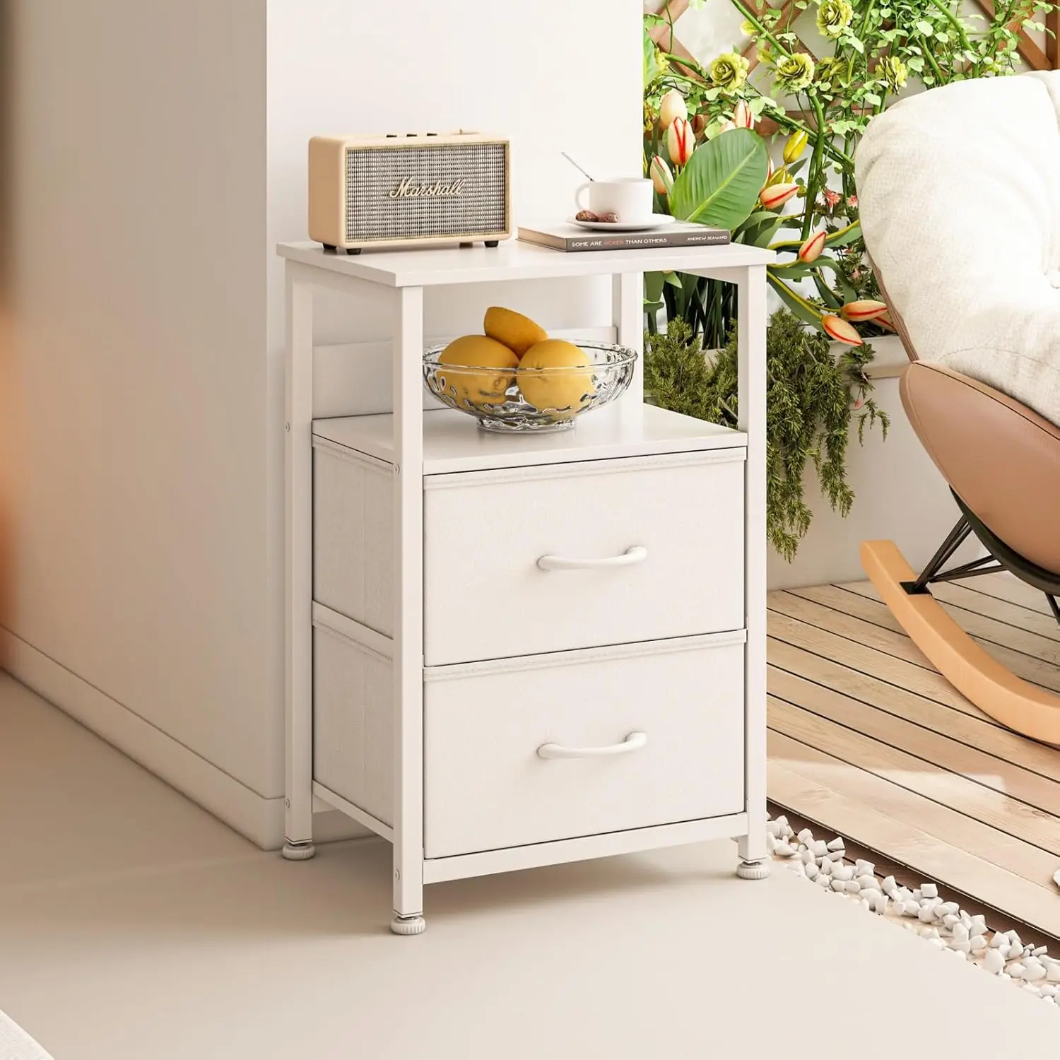 طاولة جانبية للسرير مع أدراج ورف مفتوح، طاولة قهوة...