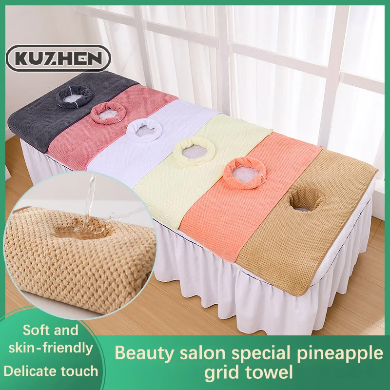 

Thickened Beauty Spa Massage Table Planking Face Towel Pineapple Lattice With Hole Bed Bandana Cosmetic Towels Warmer For Spa