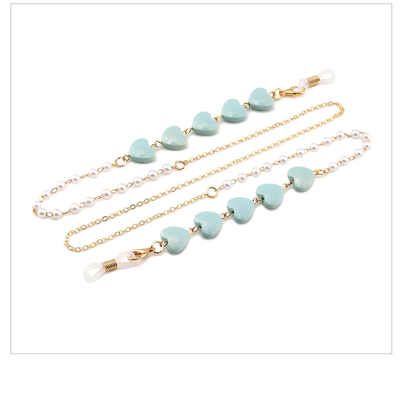 1er-Pack bunte herzförmige Brillenkette, Perlen-Herz-Maskenkette, Kopfhörerhalter, rutschfeste Verlustprävention, Brillenzubehör – Detail 7