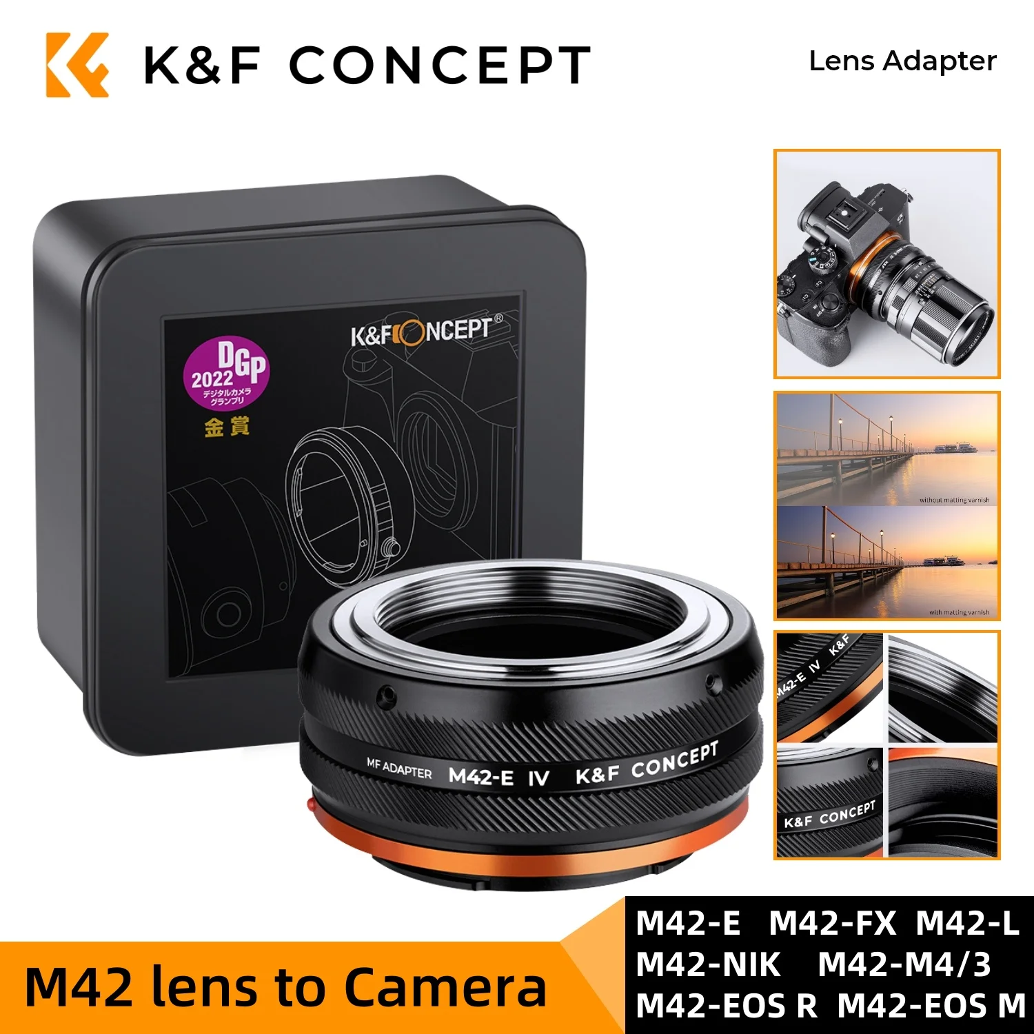 Adattatore per Obiettivi K&F CONCEPT da M42 a Sony E NEX, Canon EF EOS R EOS M, Nikon F Z, Fujifilm FX, M4/3, Leica SR