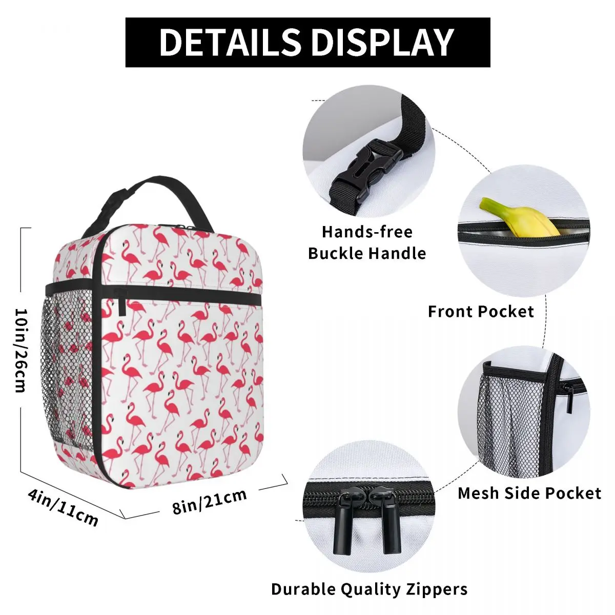 Pink Flamingo Portable Lunch Boxes Women Multifunction Thermal Cooler Food Insulated Lunch Bag Kids School Children