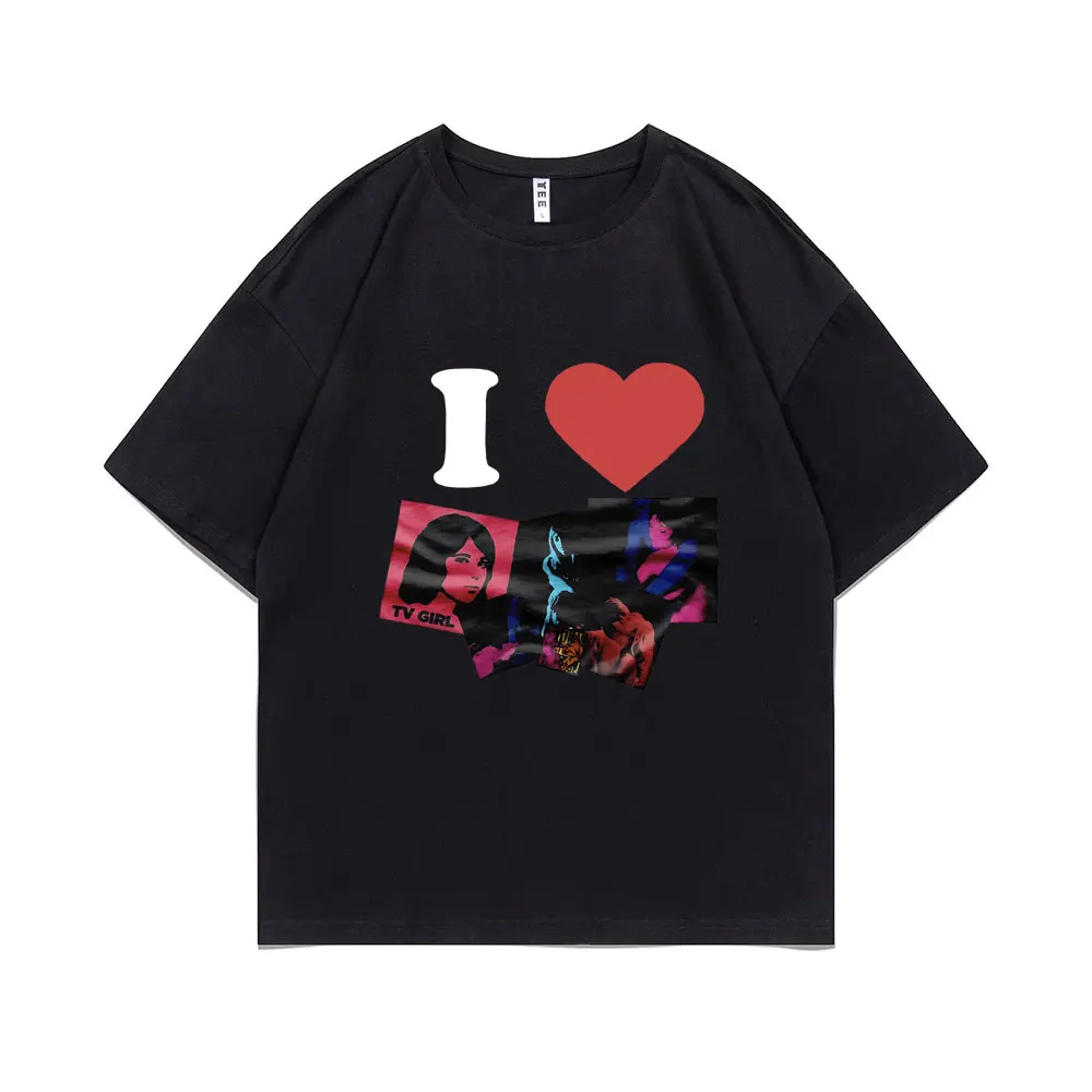 

I Love TV Girl Graphic T Shirts Pop Music T-shirt Blue Hair Tees Lovers Rock Short Sleeve Male Casual Pure Cotton O-neck Tshirt