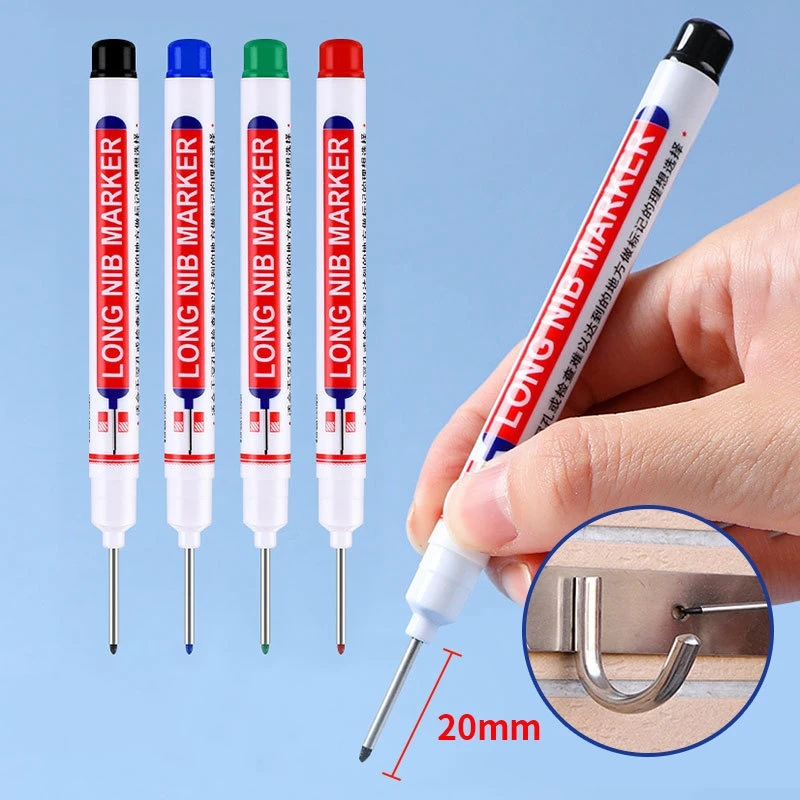 1/2/3Pcs Long Head Markers Bathroom Woodworking Decoration Multi-purpose Deep Hole Marker Pens Red/Black/Blue/Green/White Ink