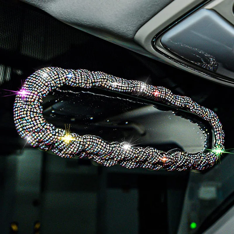 Diamond Car Rear view Mirror Cover Stretch Elastic Crystal Auto Interior Rear View Decoration Bling Car Accessories For Women
