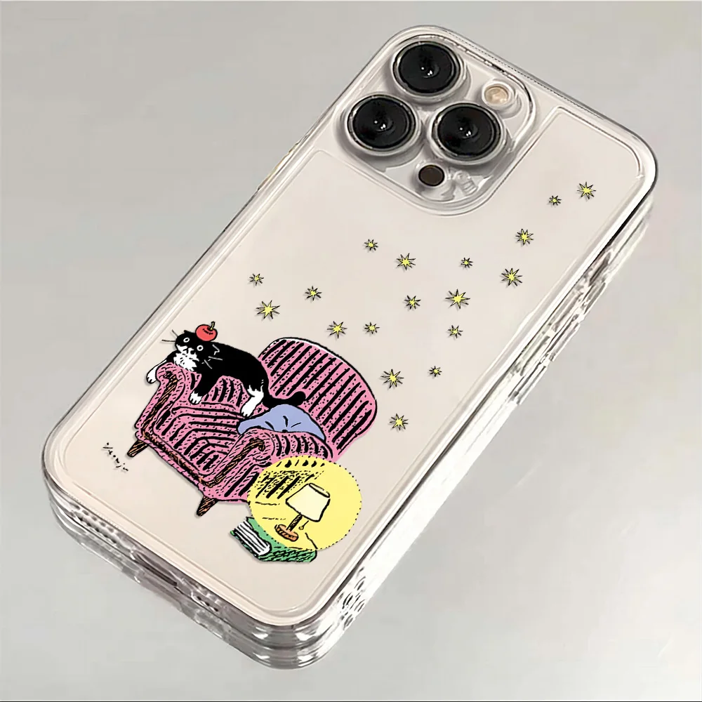 Charming Cartoon Black Cat Clear TPU Phone Case