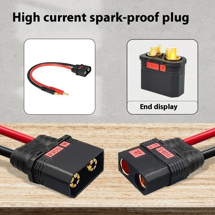 Câble de charge QS8 pour drone course, silicone 10AWG, connecteur banane 4mm, couleur bleu.