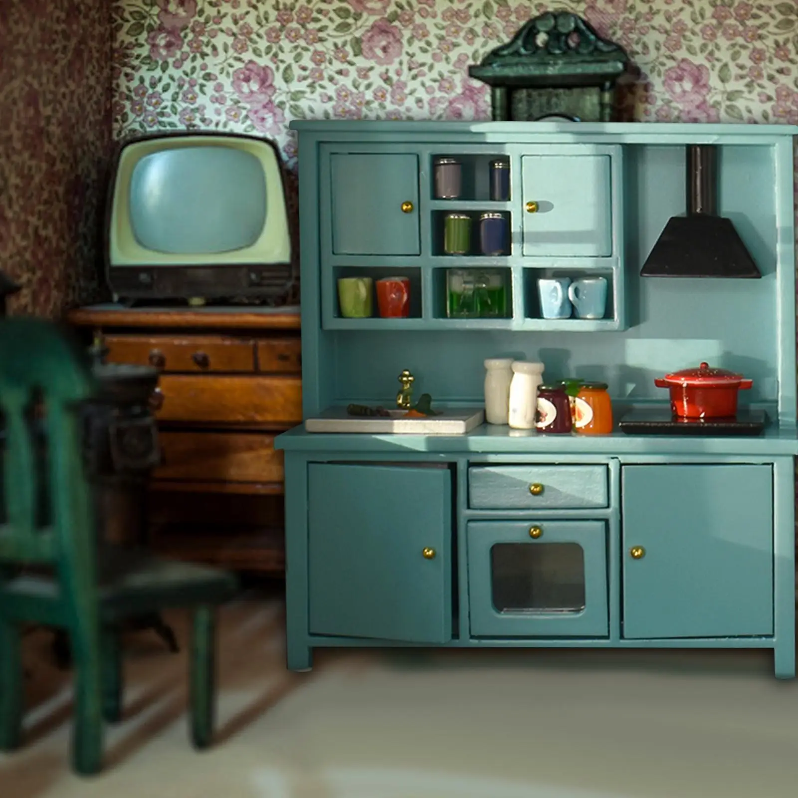 

Realistic Dollhouse Furniture with Oven Model Kitchen Pretend 1:12 Mini Cabinet furniture Scene Layout Furnishings