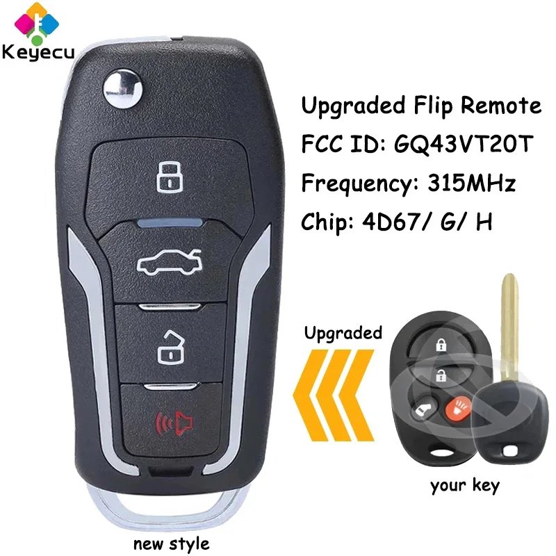 

KEYECU Upgraded Flip Remote Car Key With 4 Buttons 315MHz 4D67 G H Chip for Toyota Sienna Tacoma Tundra Highlander Fob GQ43VT20T