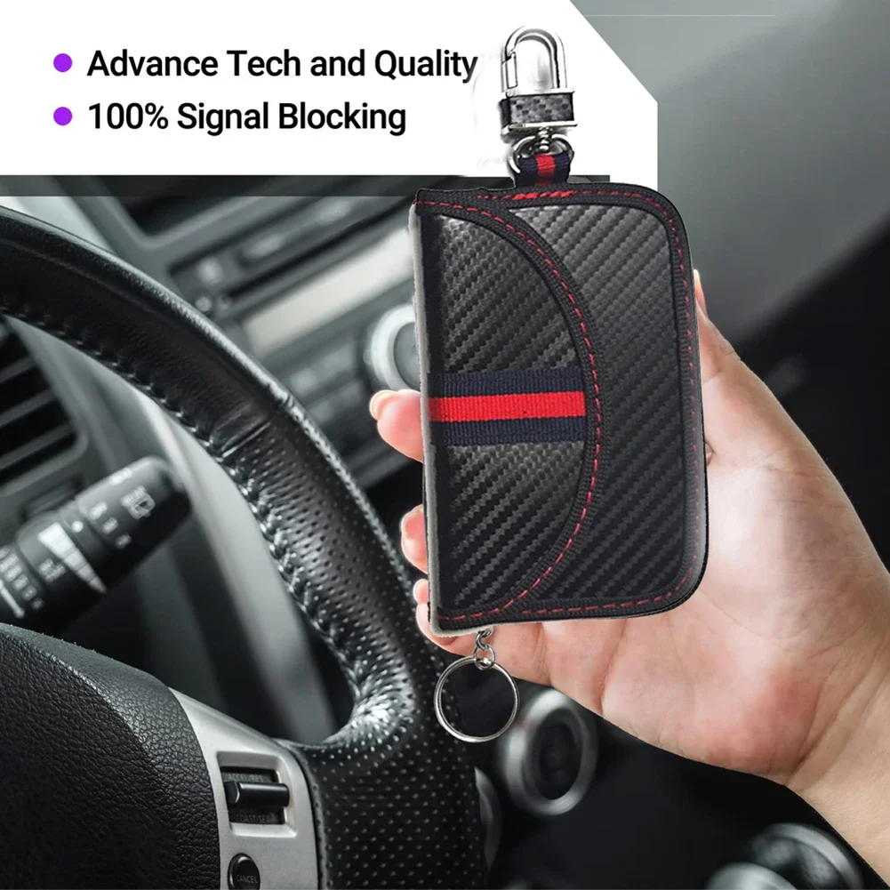 1pc Leather Car Key Cover Car Key Signal Blocker Faraday Bag Keyless Fob RFID Blocking Pouch Case 12.7*8cm key case,key case cover,remote control case cover,car key blocker,car key shielding box,faraday key fob protector