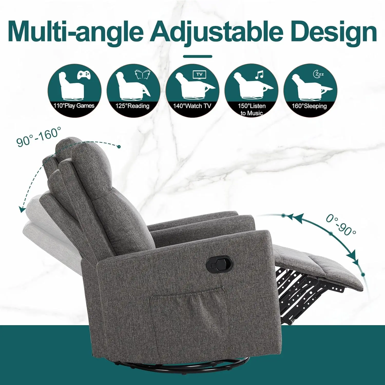 Swivel Recliner Chair, Rocking Chair Nursery Massage, Glider Rocker Recliner for Nursery, Glider Nursery Chair for Living Room